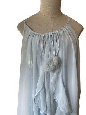 Sheer Light Blue Spaghetti Strap Chemise with Pom Detail